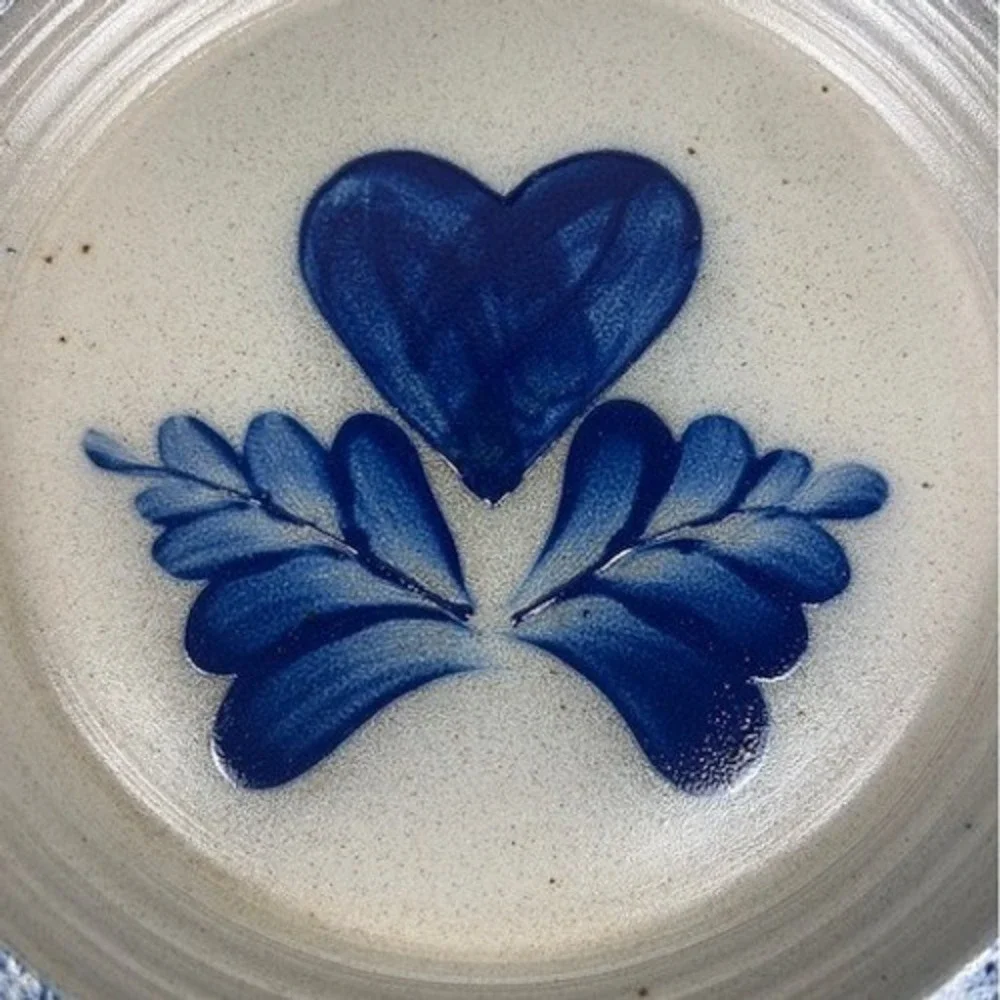 Eldreth Pottery Salt Glazed Cobalt‎ Blue Heart Leaves Pie Plate Signed MCM